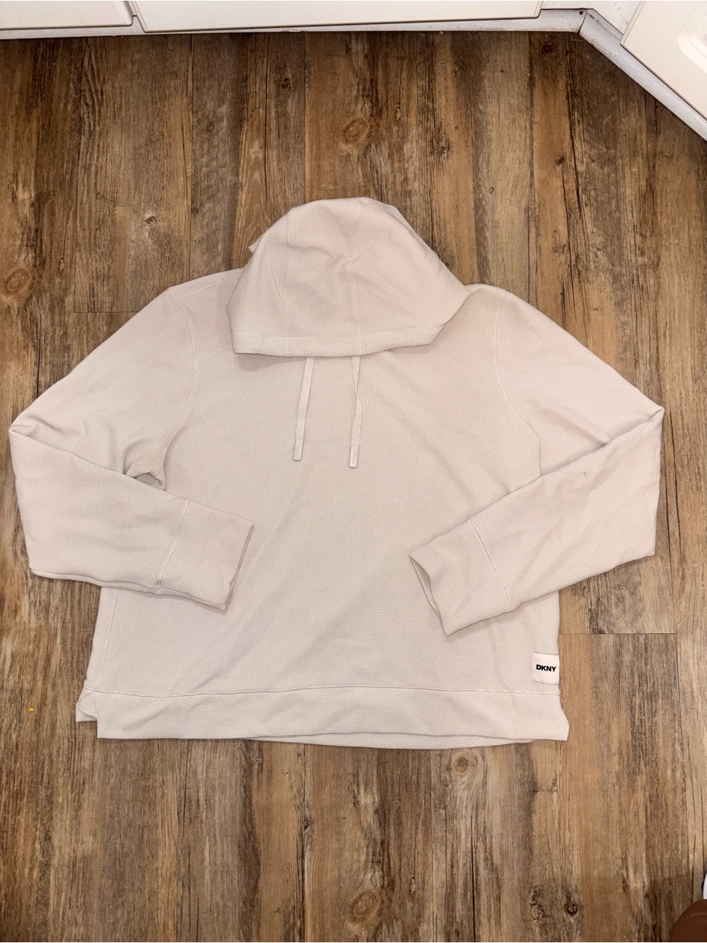 DKNY Women’s Cream Tech Waffle Hoodie Sweatshirt Size L